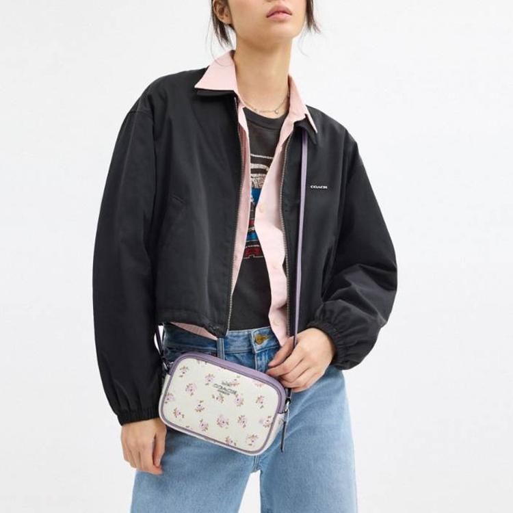 Coach Jamie 20 Floral Print Logo Coated Canvas Camera Bag Women Shoulder Bag Beige Purple CBA70-SVCAH