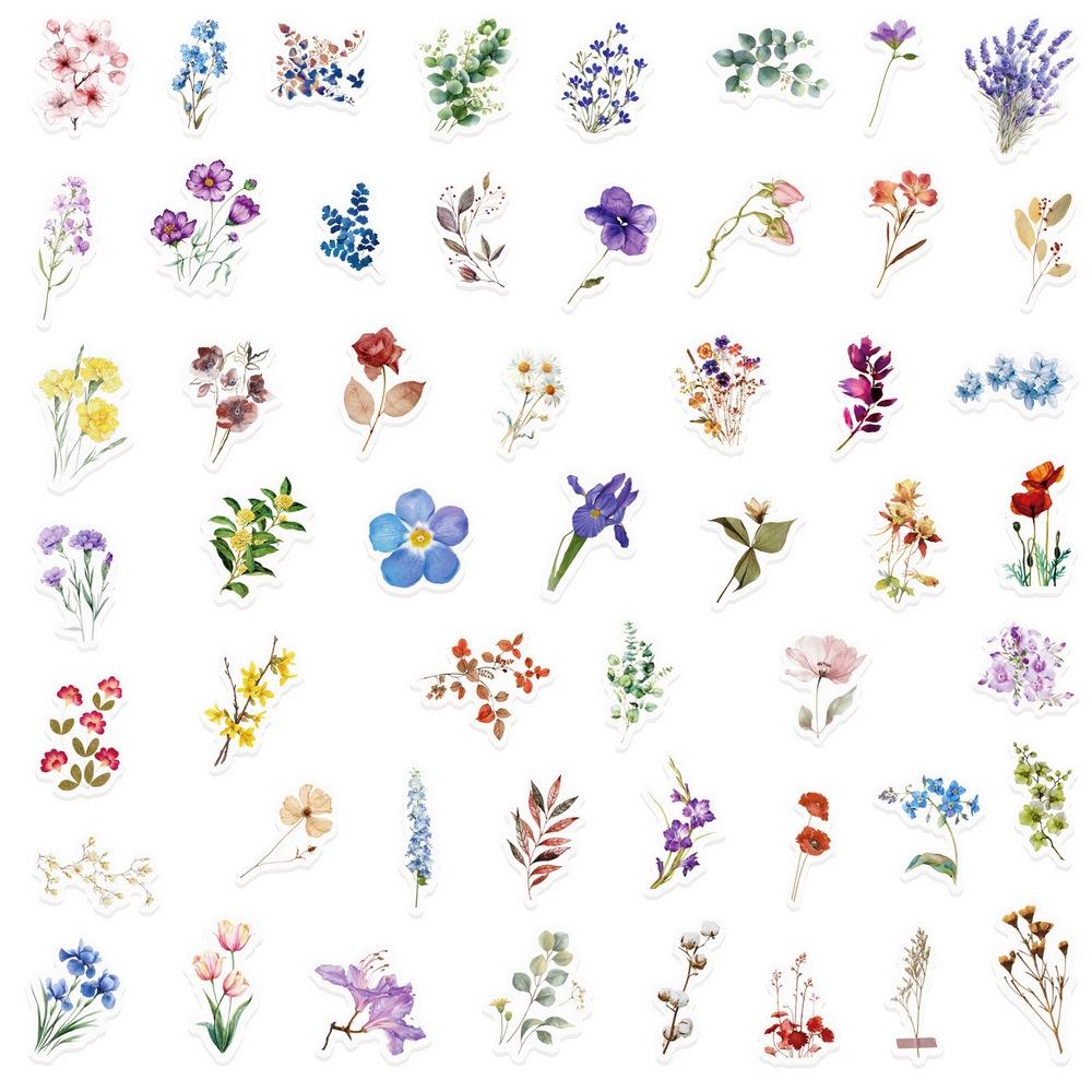 50Pcs Flower Stickers Natural Plants Decoration Mobile Phone Case Notebook Stationary Diy Transparent Pet Stickers Waterproof