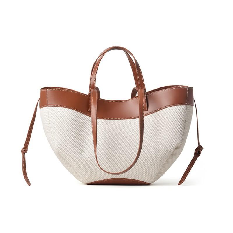 Cowhide Knitted Spliced Wing Bag Large Capacity Commuting Tote Hand-held Women s Single Shoulder Crossbody 39x16x25cm коричневый