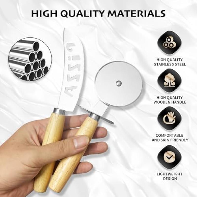 2-Piece Professional Pizza Cutter Set, Stainless Steel Pizza Knife, Ideal for Pizza, Pastry, Bread, Soft & Hard Cheese Cutting