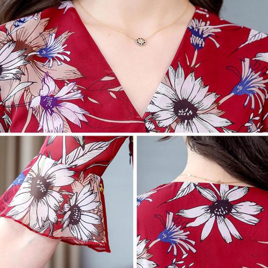 Women's Casual Flowy Chiffon Maxi Dress A-line Ruffle Short Sleeve V Neck Long Dress Boho Floral Summer Dress
