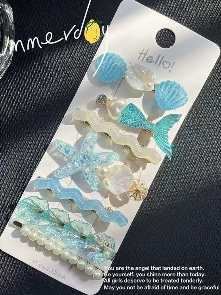 7pcs Ocean hair clip, shell starfish headpiece, cute bangs, edge clip, Korean style broken hair, side clip, hairpin