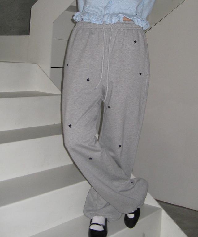 RONRON Star Embroidery Sweat Jogger Pants Gray