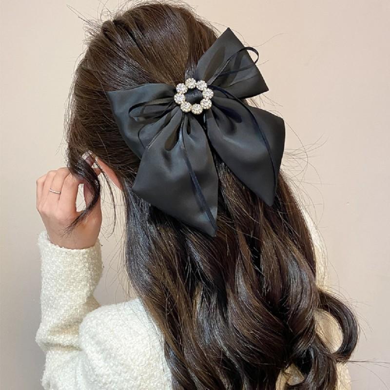 Hair Clip Black Bow With Diamonds Large Fashionable