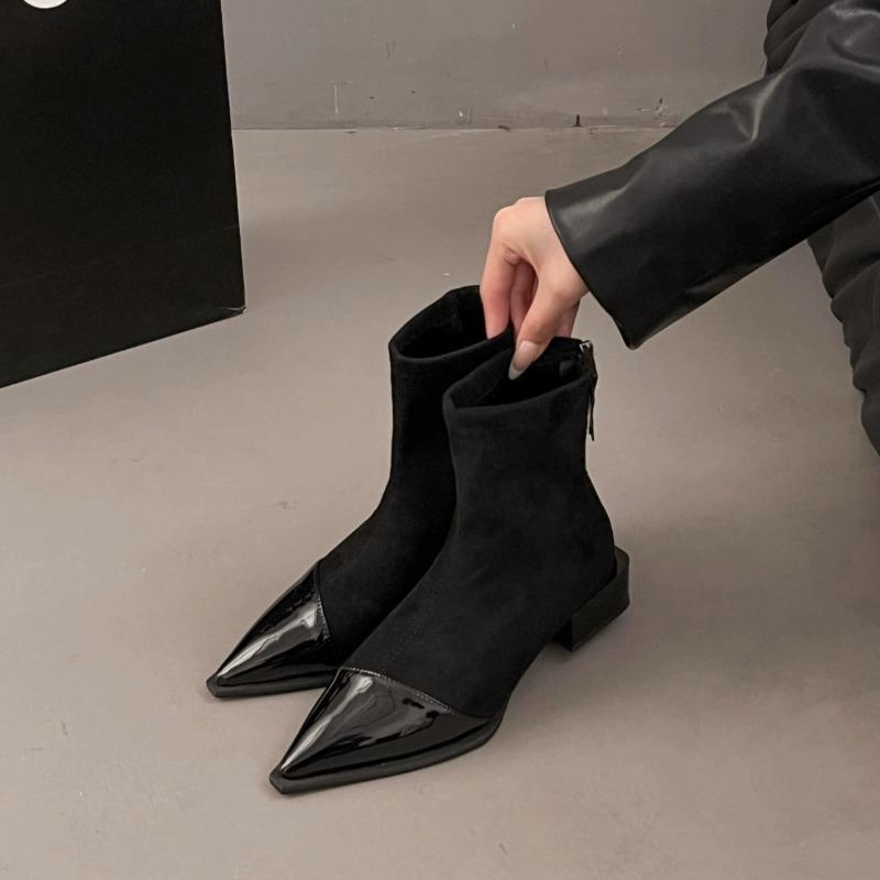 Fashion Leather Pointed Toe Ankle Boots for Women Brand Designer Suede Short Boots Thick Medium Heel Women's Shoes Botas Mujer