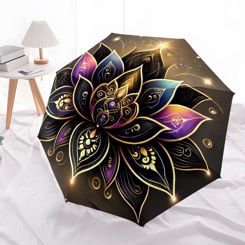 1pc Golden Lotus Mandala Umbrella with Plastic Handle,Suitable for All Seasons Home Travel Outdoor UmbrellaDD1016