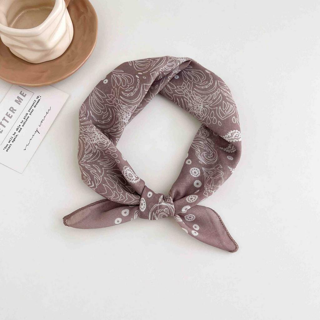 [18 cotton and linen] French high-end bag head small square scarf women's seaside photo silk scarf spring and autumn decorative versatile scarf