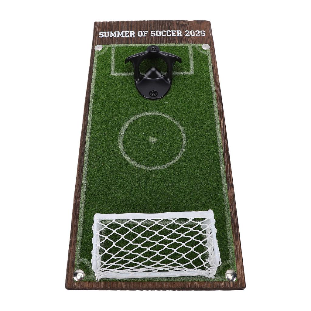 Soccer Field Bottle Opener with Cap Catcher Wood Iron Wall Mounted Beer Bottle Opener Wall Decor for Soccer Fans