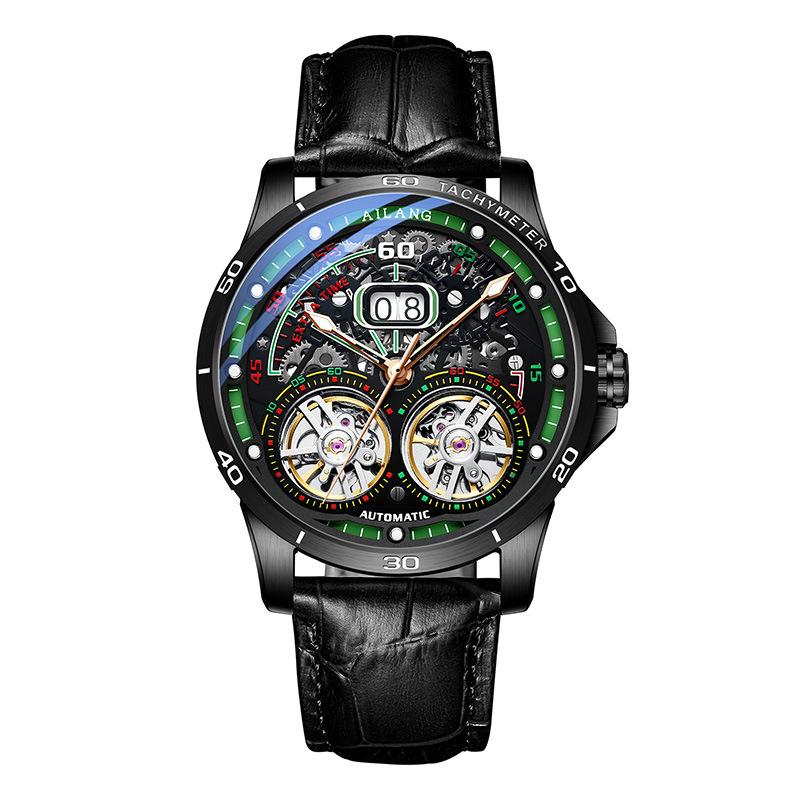AILANG New Swiss Watches Double Tourbillon Automatic Mechanical Watches for Men Leather Belt