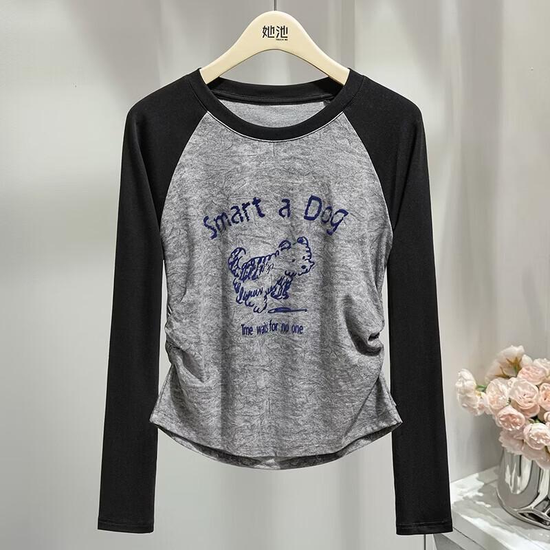 Women s American Casual Color-Block Print Long Sleeve T-Shirt M