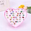 36-Piece Colorful Heart-Shaped Diamond Gemstone Rings for Girls' Birthdays