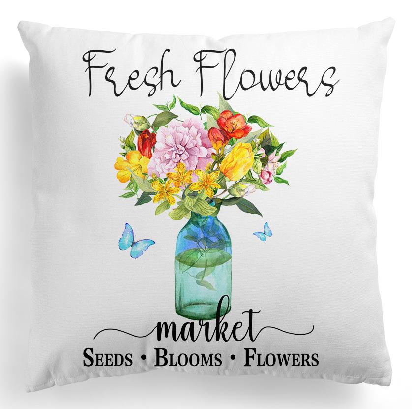 New Spring Flower Pillowcase Easter Bicycle Small Truck Peach Leather Velvet Printed Home Pillowcase