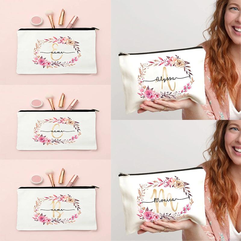 Initial Makeup Bag Personalized Bride Makeup Box Decorative Gift Female Organizer Travel Toilet Wash Wallet