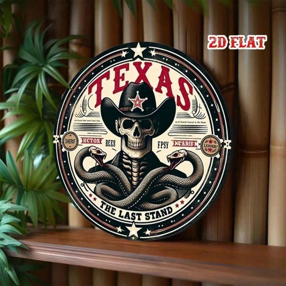 Vintage Metal Tin Sign Cowboy Skull Western Retro Wall Decor Round 8x8 Inch Flat Aluminum Plate Art for Bar Garage Man Cave