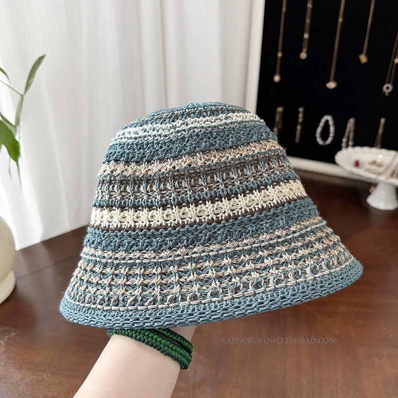 

Сочетающаяся по цвету панама детская весенне-летняя модная солнцезащитная шляпа полая шляпа-ведро ретро шляпа-котелок adult average size (56-58cm)