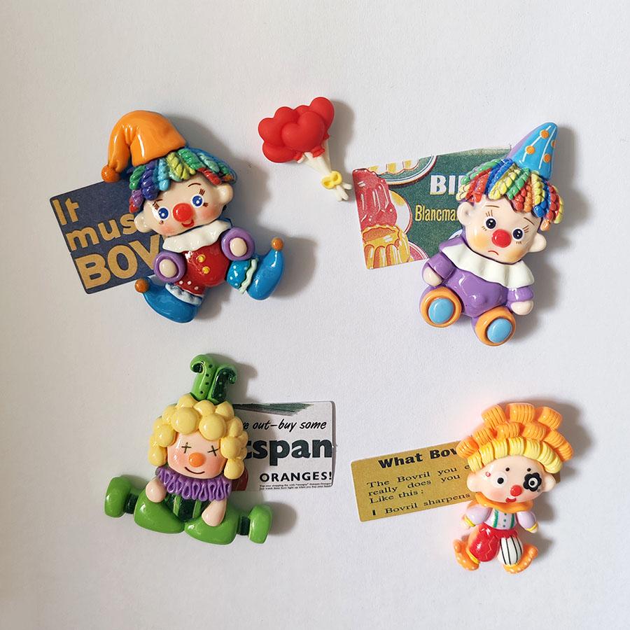 4pcs Cute Funny Creative Joker Clown Refrigerator Magnets Cute Fridge Magnets Whiteboard Photo Message Magnet Decorative