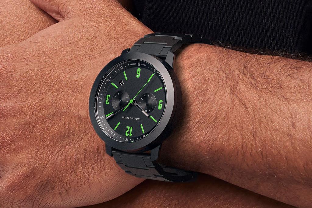 Lilianthal Berlin Chronograph Watch with Date Made in Model Black Men's Display, Germany, C02-004-B040C,