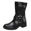 2025 braune Lederstiefel Britischer Stil dicker Absatz Retro Martin Stiefel Damen Sommer Frühling und Herbst Ritterstiefel Cowboy Western neu