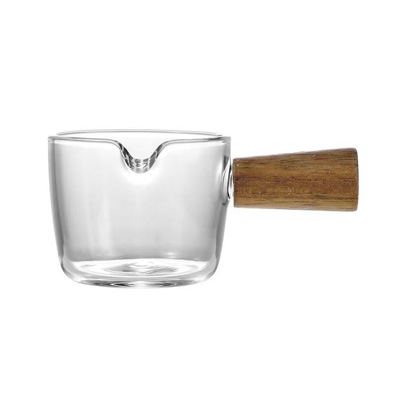 Small Milk Jug with Wooden Handle - Espresso Measuring Cup for Home