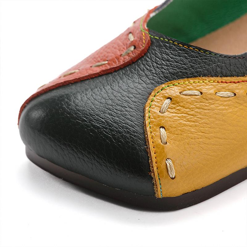 Neue Handgemachte Rindsleder Schuhe Damen Luxus Vintage Loafer Frau Patchwork Quadratische Zehenpartie Flache Schuhe Damen Flache Slip-On Mokassins