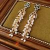Vintage Retro Earrings for Women Inlaid Rhinestone Fish Tail Tassel Pearl Drop Earring High-end Luxury Designer Zircon Gifts