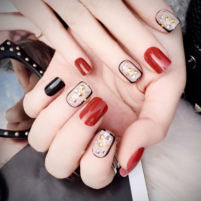 Buy Black Red Acrylic Nail Tips Short False Nails Art Fingernails 24pcs Set C67 At Affordable Prices Free Shipping Real Reviews With Photos Joom