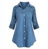 Women Ladies Large Size Button Lace Turn Down Collar Long Sleeve Shirt Blous