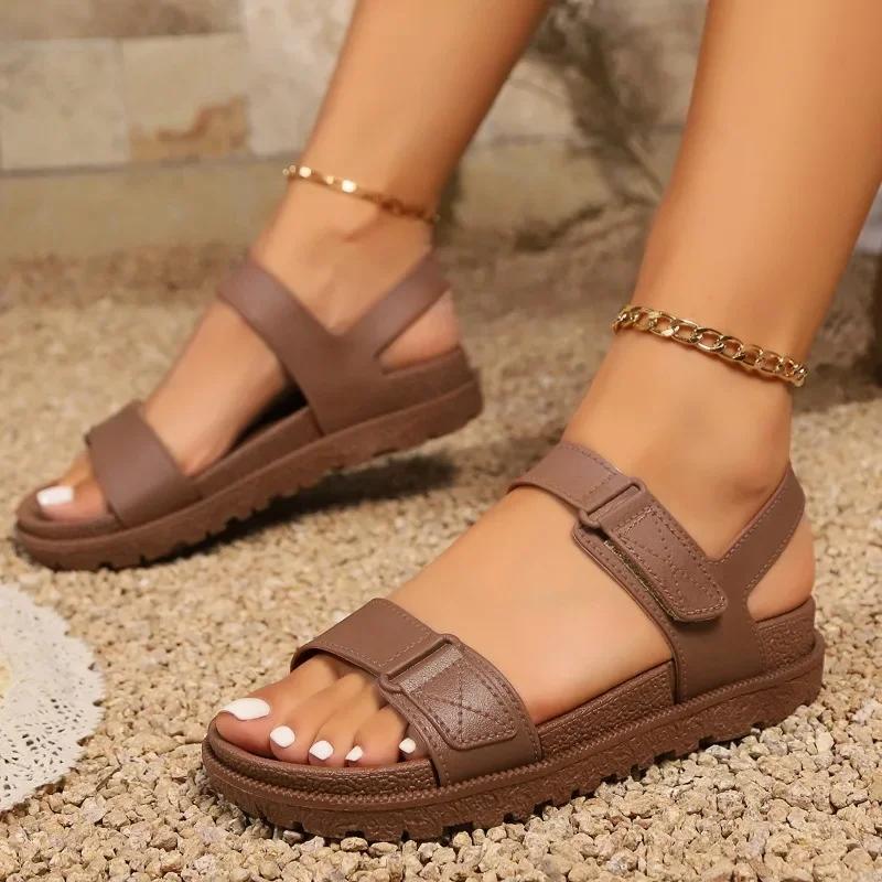 Fashion Women's Shoes 2024 Hot Sale Buckle Strap Women's Sandals Fashion Peep Toe Casual Sandals Women New Round Toe Flat Sandalszapatos