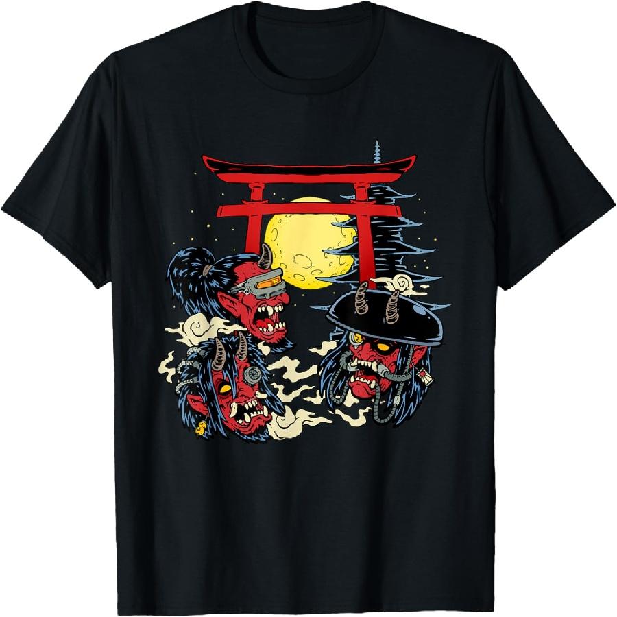 Японская маска демона Они Киберпанк 3 Лунная ночь Аниме Футболка XXXXXL чёрный