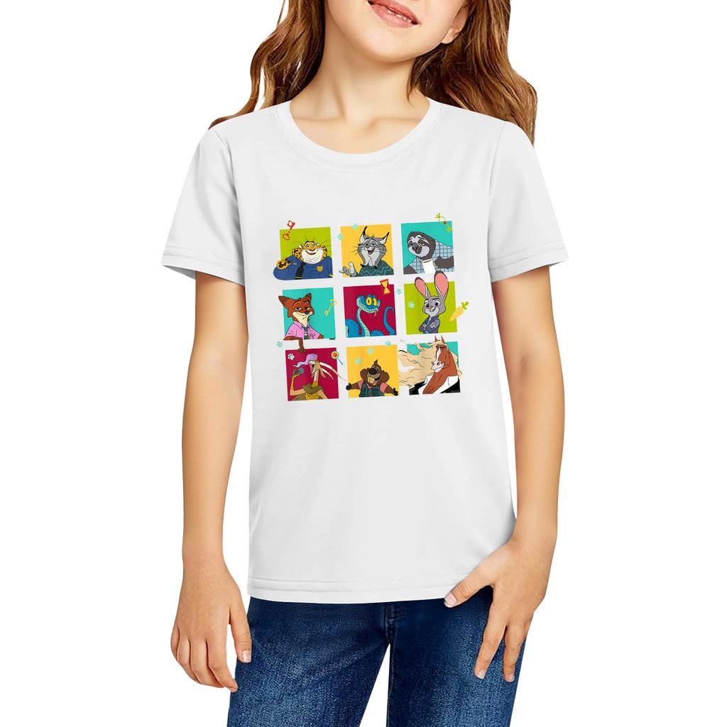 Fashionable Round Neck Short Sleeve Work Clothes Printed Tops For KID Summer Tops