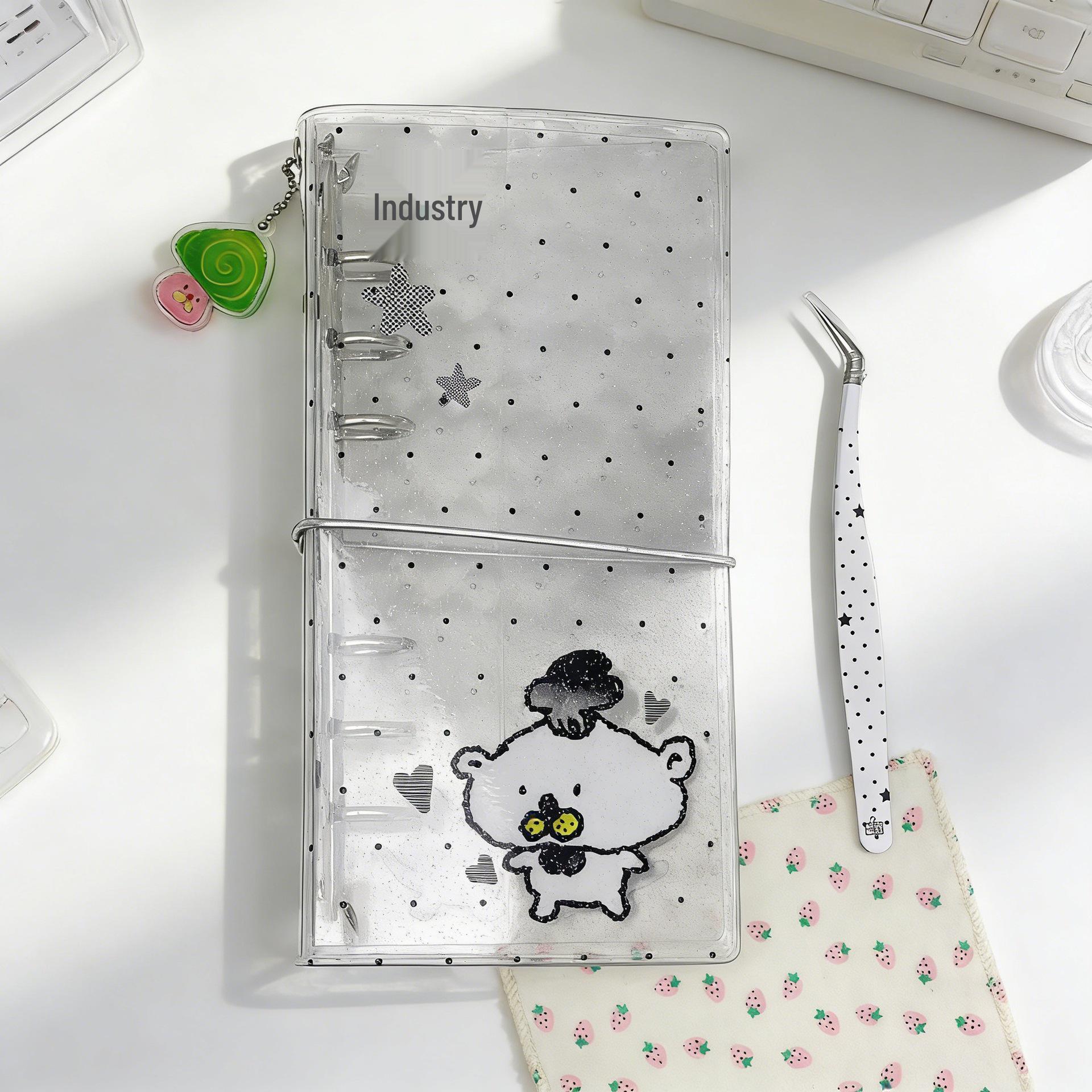 

Cute Transparent A6 Half Notebook Planner with Cartoon Design - Portable and Decorative Loose-Leaf Organizer