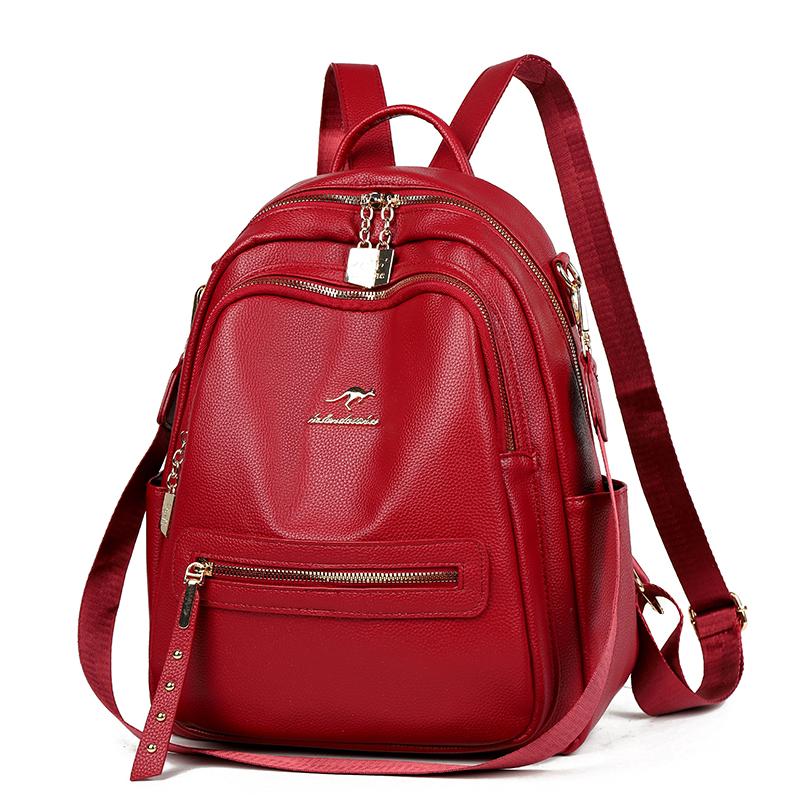 Vintage Backpack Women's Solid Color Backpack Large Capacity Schoolbag