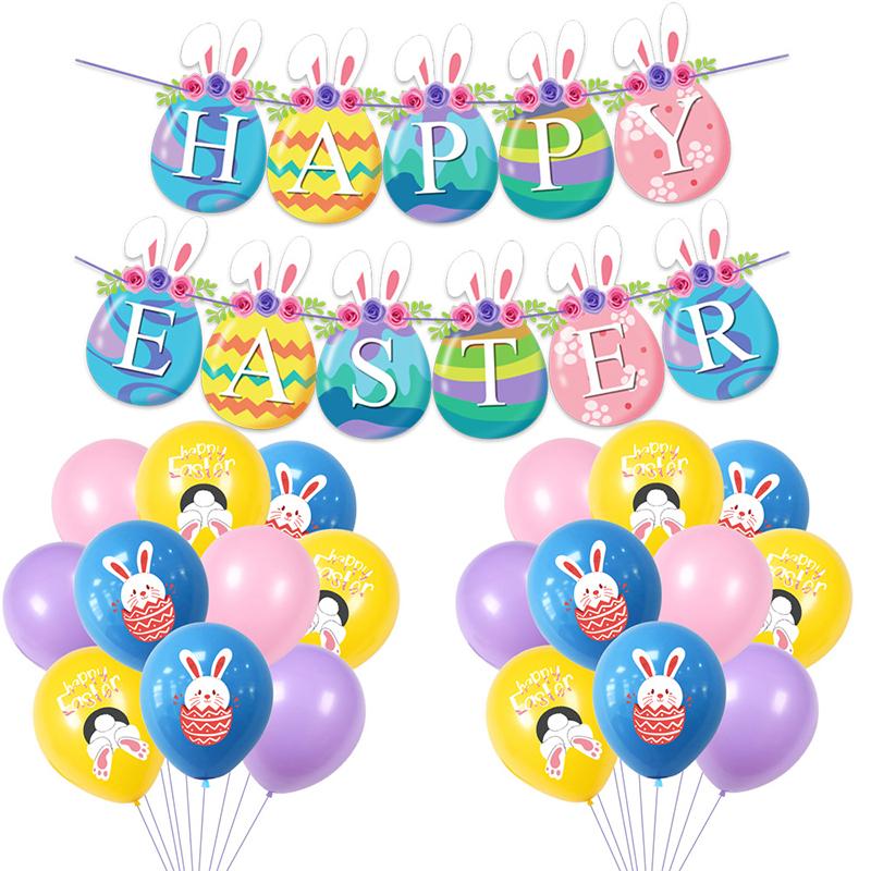 Easter Decorations Happy Easter Banner Bunny Rabbit Egg Colored Balloon Suit
