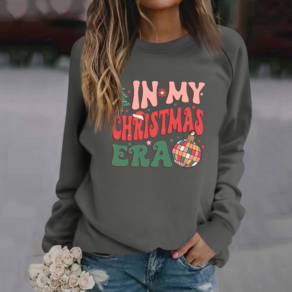 Damen T-Shirt Tops Locker, Modisch Und Lässig Weihnachts-Print Rundhals Langarm Sweatshirt