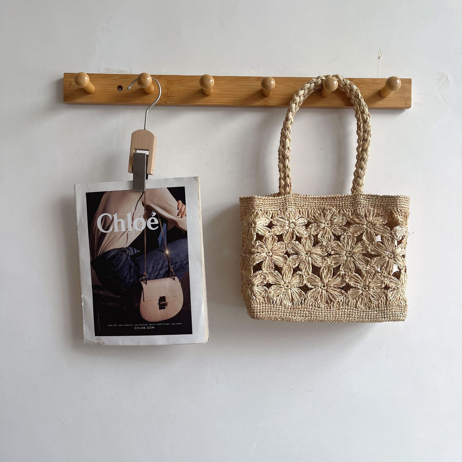 Богемская Цветочная Соломенная Сумка-Тоут Плетеная Цветочная Пляжная Сумка для Женщин Сумка Ручной Работы Плетеная Сумка на Плечо Летняя Дорожная Сумка 38x23x8cm