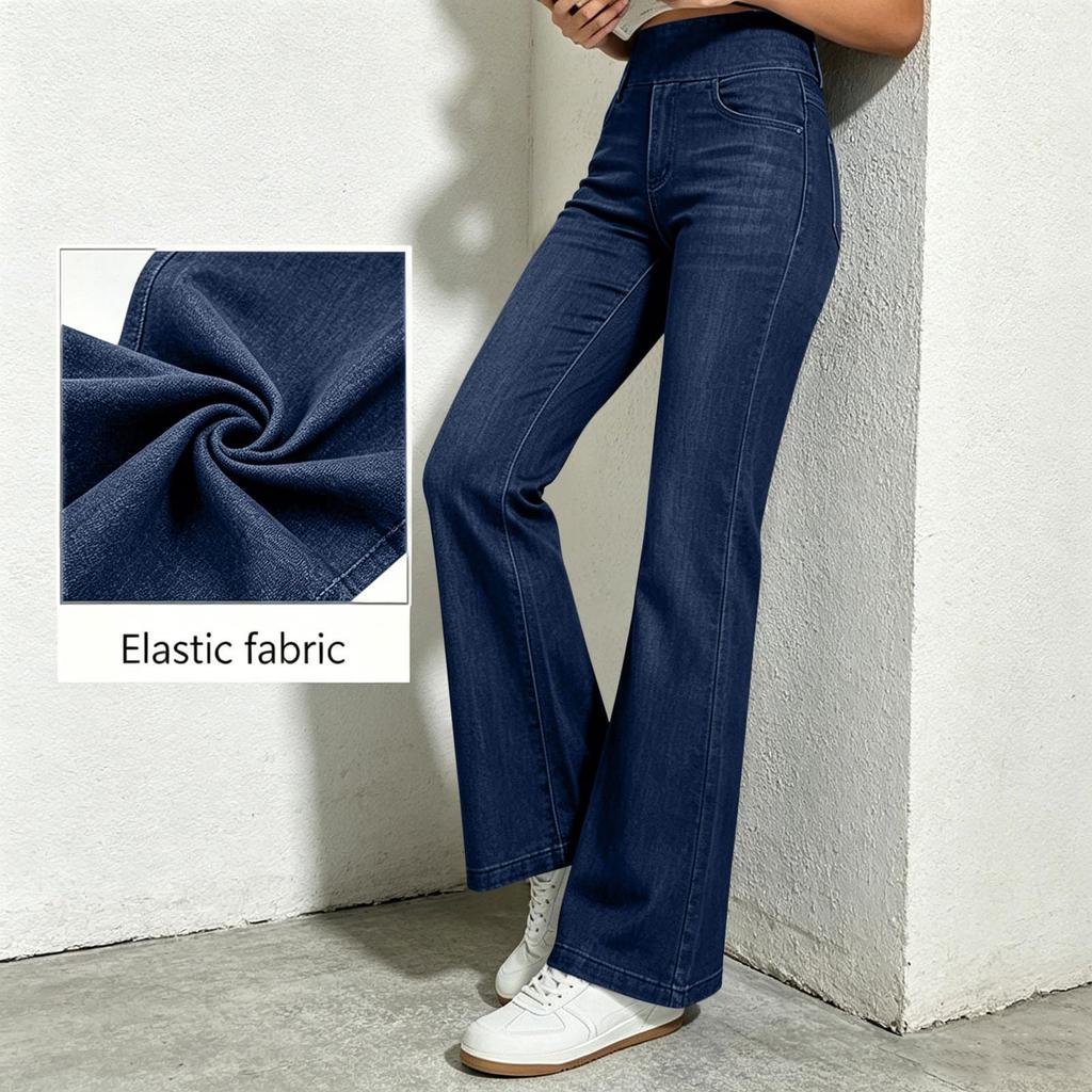 Jeans a zampa colorati da donna con vita elasticizzata e tasche multiple