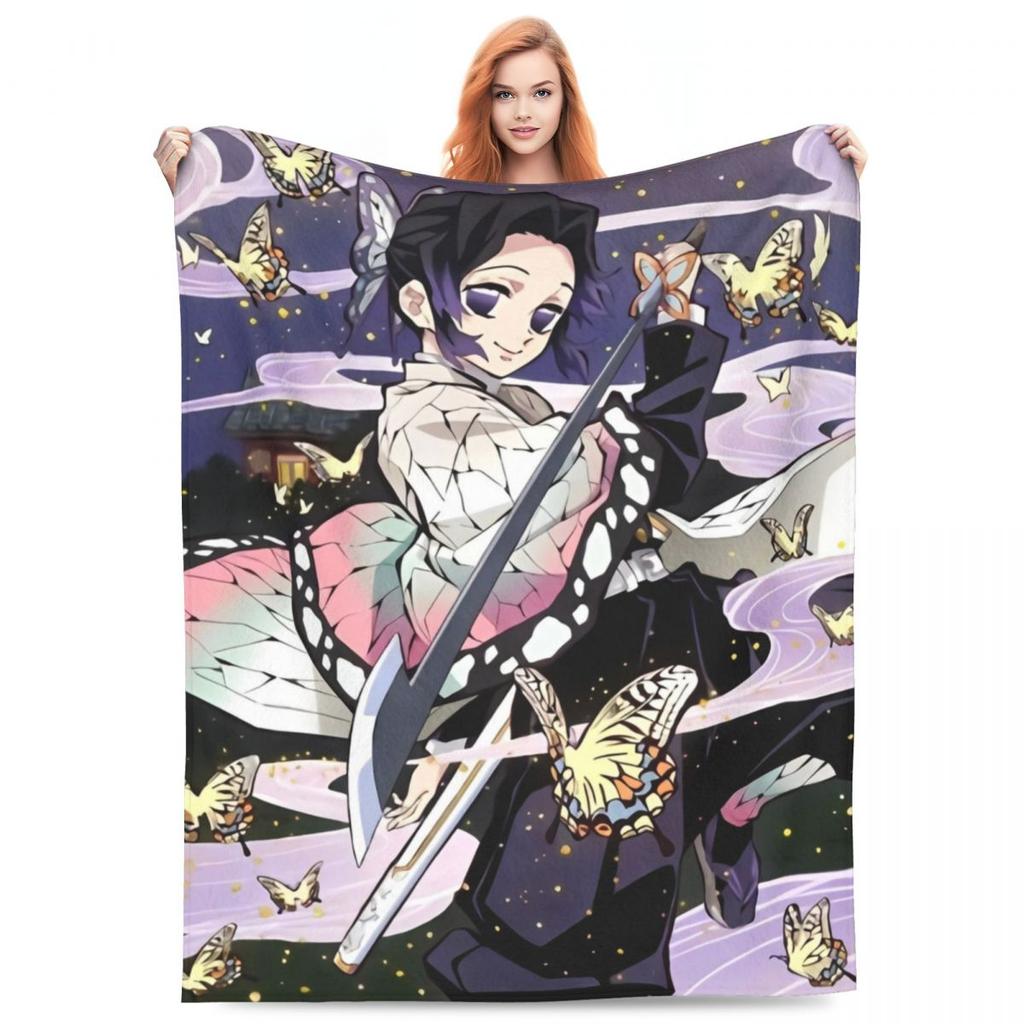 Insect Hashira Shinobu Kocho Blanket Flannel Anime Demon Slayer Ultra-Soft Throw Blankets for Bed Bed Rug