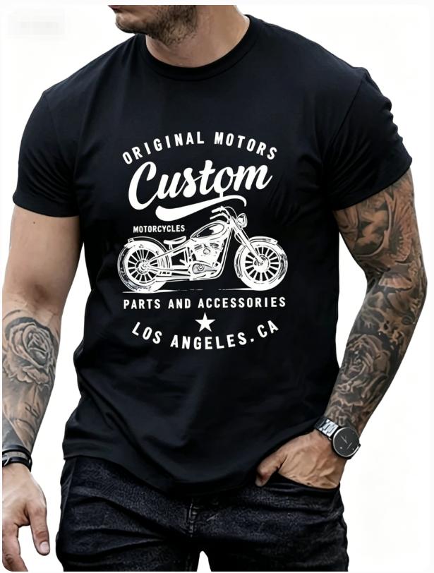 Unisexs Cotton Fashionable Casual Loose Oversized Retro Motorcycle Pattern Printed Round Neck Short Sleeved Tshirt Breathable Dry