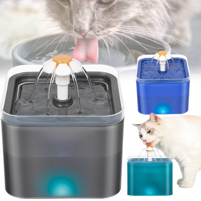 Water 2l Cat Fountain Pet Dog Led Drinking Bowl Automatic Dispenser Shape Cube