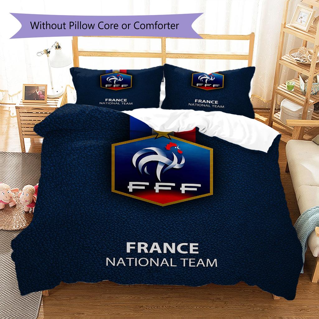 Literie à motif de l'équipe de France de football, Ensemble couette Housse de couette Taie d'oreiller Cadeau d'anniversaire pour la maison(1 housse de couette + 2 taies d'oreiller, sans garniture.)