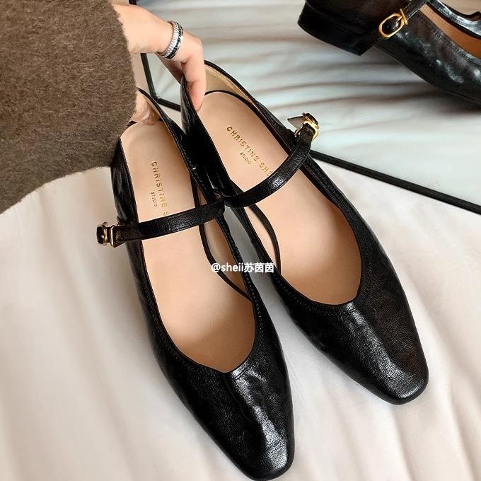 

Manor~ Hand-washed pleated one-word strap flat Mary Jane shoes women s single shoes 35 чёрный