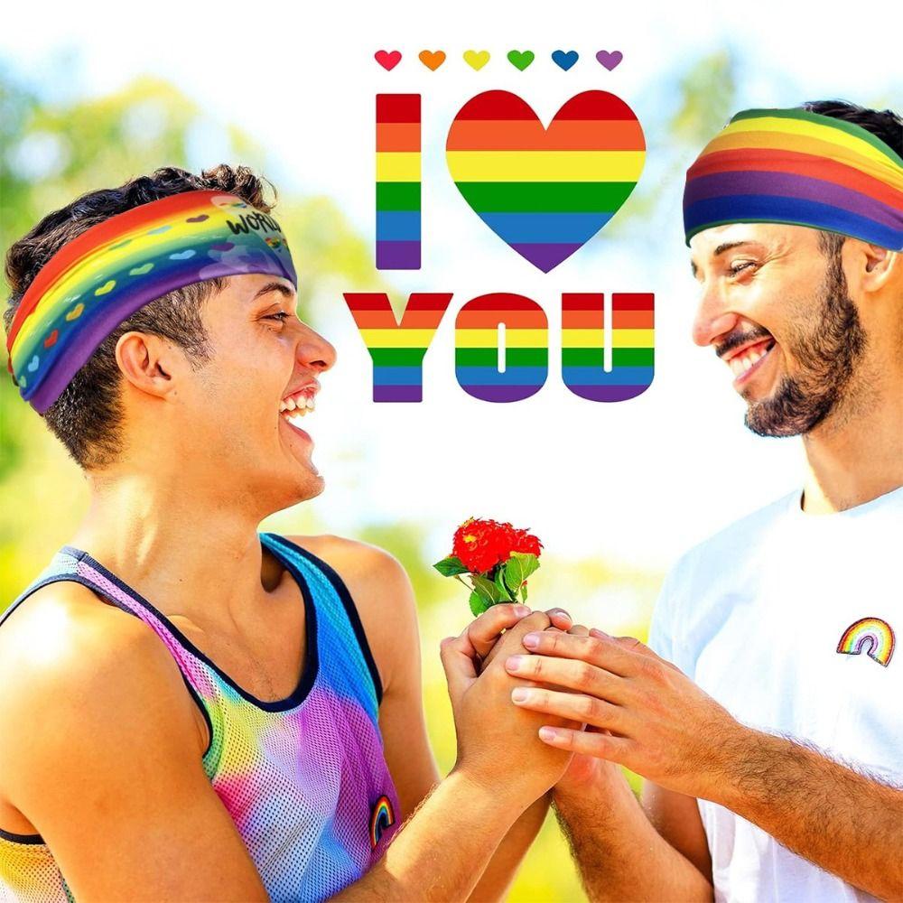 Sweat Absorbing Rainbow Elastic Headband Parade Sports Hairband Fashion Rainbow Headband  Kids