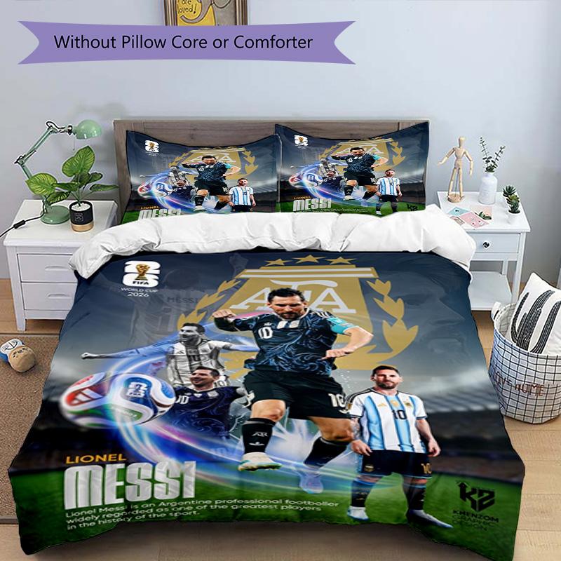 Lionel Messi Football Celebration Bedding Set,Cozy Bed Linen for Teen Room Decoration,Soccer Lover Gift,Washable Duvet Cover with Pillowcases,Football