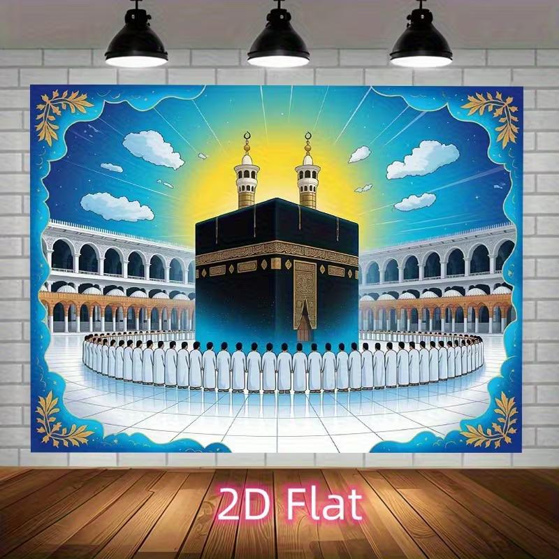 2D Kaaba Tawaf Backdrop, Mecca Mosque Islamic Photography Background 47.2x31.5inch/120*80cm