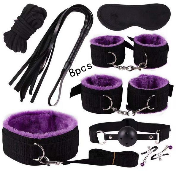 Sexy Nylon BDSM Kits Plush Sex Bondage Set Handcuffs Sex Games Whip Gag Nipple Clamps Sex Toys For Couples Exotic