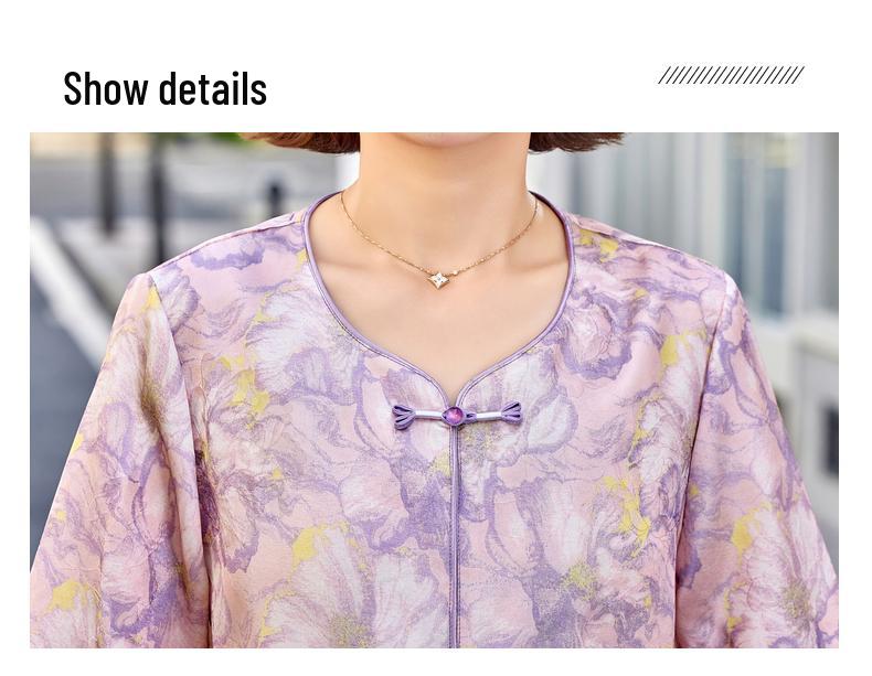 Mom's Spring Chinese-Style Mid-Sleeve Shirt for Middle-Aged Women