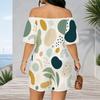 Women Plus Size Off Shoulder Short Sleeve Romper Retro Leopard Animal Print Casual Jumpsuit Shorts