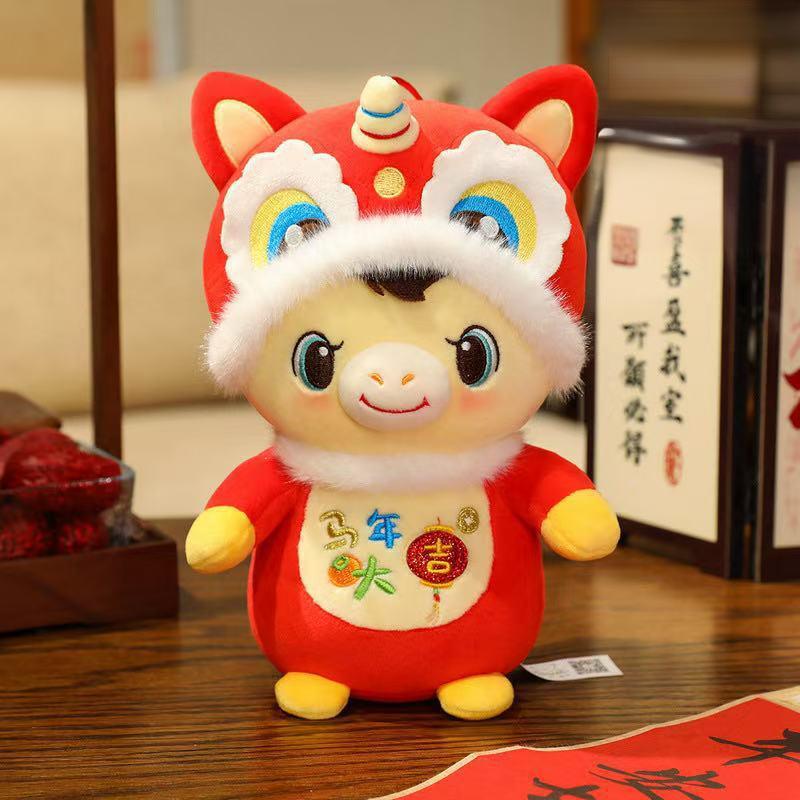 New Year Mascot Cute Red Horse Plush Toy Pendant Good Luck Koi Fish Fuwa Pony Soft Doll Home Decor Kids New Year Xmasr Gift