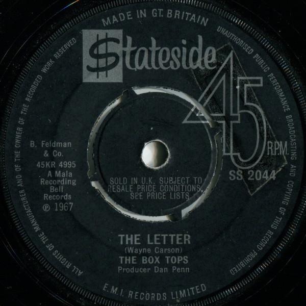 

7inch Record BOX TOPS - The Letter SS2044 Stateside 1967 UK Rock Used