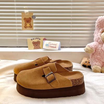 Sapatos de meia-calça com fivela de cinto elevada para mulheres, um pedal, Birkenstocks, sola grossa tipo muffin